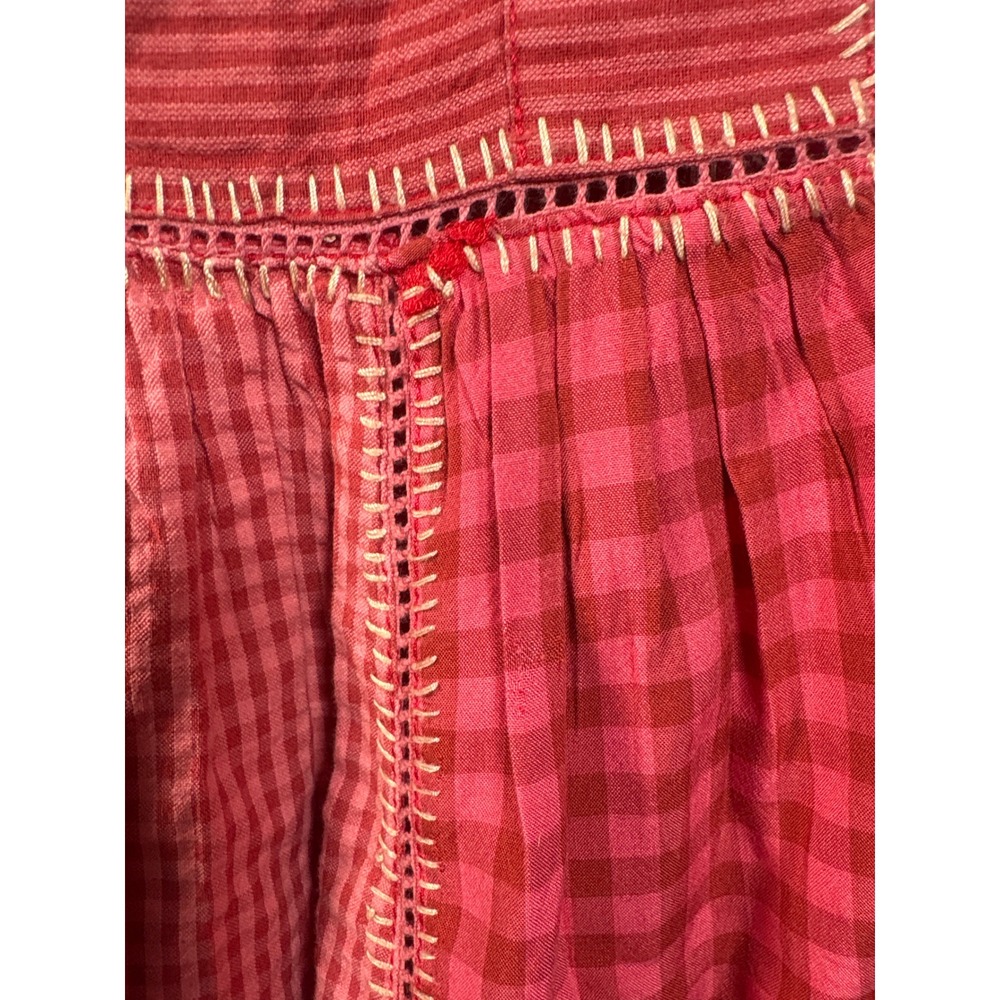 We The Free Free People half moon Embroidered red gingham Top Cotton blend XS - Picture 6 of 12